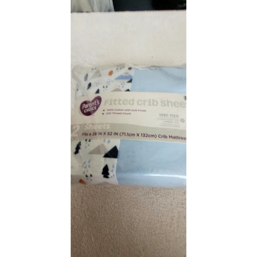 PARENT'S CHOICE BABY 100% COTTON FITTED CRIB SHEETS 2-PACK, MOUNTAIN BLUE *DM